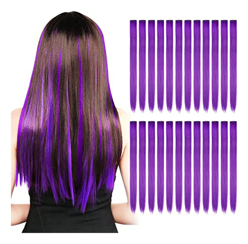24 Pcs Colored Party Highlights Colorful Clip In Hair Dvwkt