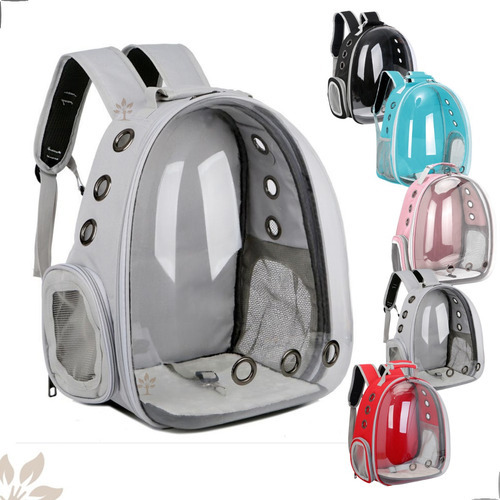 Mochila acrílica para mascotas para perro, gato y perro con vista panorámica, color gris