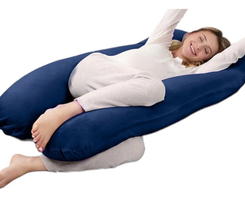Almohada Ortopedica Para Embarazo Lactancia Extra Jumbo Color Azul Oscuro Geométrico