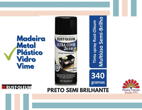 Spray Preto Semibrilho Plástico,vidro,alumínio,madeira,metal