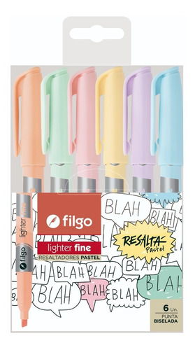 Resaltadores Filgo Pastel X 6 U Fine Lighter Biselada