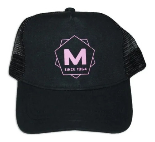 Gorra Trucker Malik De Hockey Ajustable Negra Con Logo Rosa