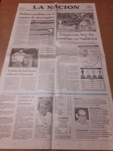 Tapa Diario La Nación 26 04 1994 Caso Carrasco Desempleo 