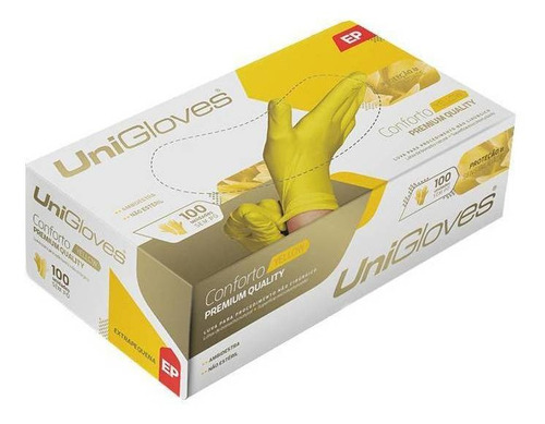 Luvas descartáveis antiderrapantes UniGloves Conforto cor amarelo tamanho  PP de látex x 100 unidades 