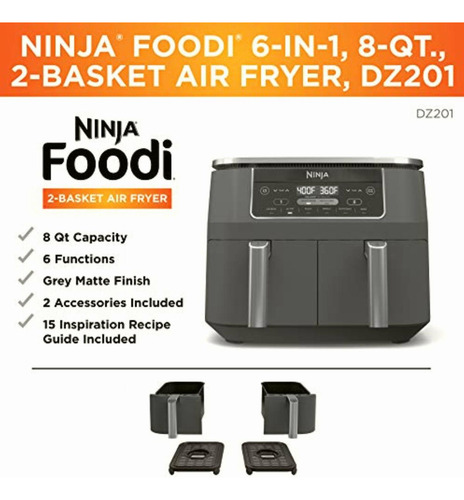 Ninja Dz201 Foodi Freidora De Aire 6 En 1 De 2 Canastas Con