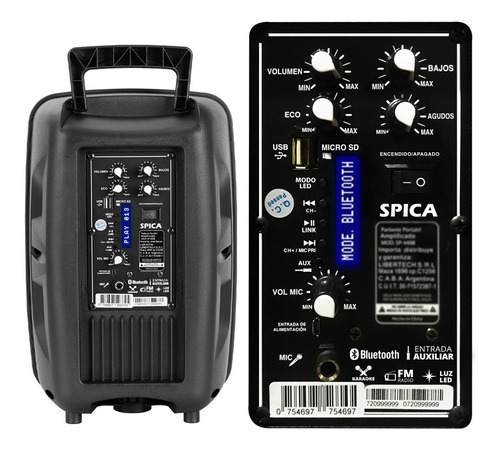 Imagen 8 de 10 de Parlante Spica Sp-4408 Bluetooth Portatil 8 Pulgadas Led Rgb