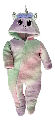 Mameluco Con Gorro Bordado Unicornio Foil Arcoíris