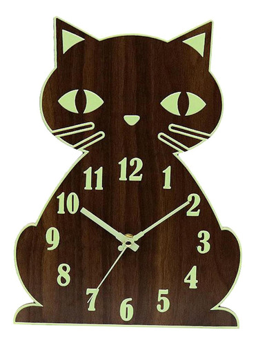 Reloj De Pared De Gato Luminoso Números De Luz De Noche