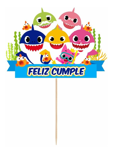 Cake Topper Baby Shark Adorno Torta Cumpleaños