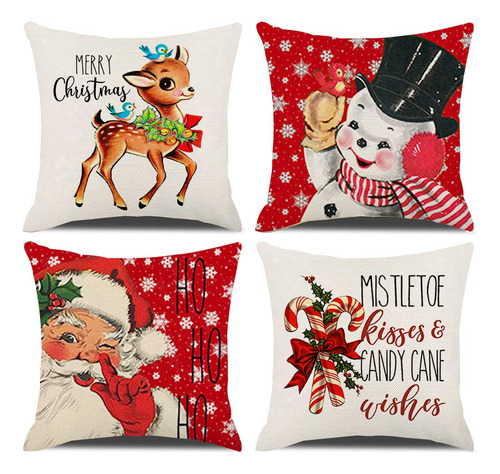 Fundas De Almohada Navideñas De 45x45cm, Juego De 4 Rojo Navidad