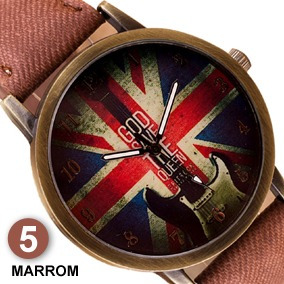 Relógio Vintage Bandeira Da Inglaterra Pulseira Tecido Cores