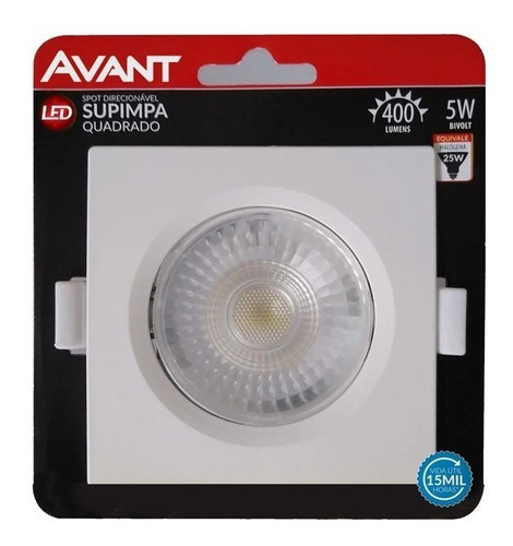 Spot Led Embutir Direcionável Quadrado 5w Luz Branca Avant