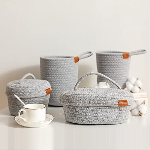 Cesta De Almacenamiento Pequeña De Cuerda De Algodón Gris