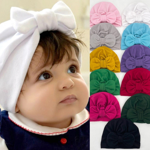 Touca Infantil Turbante Bebê Feminino C/ Laço Cor Preto