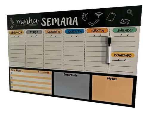 Quadro Organizador Semanal Lousa Lembretes E Avisos + Brinde