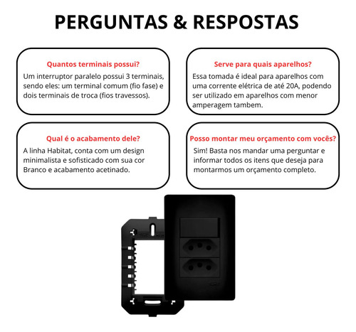 Conjunto Interruptor Paralelo + Tomada Dupla 20a Black Preto