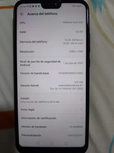 Celular Huawei P20 Lite 32 Gb Doble Sim Ane-lx3 S (Usado)