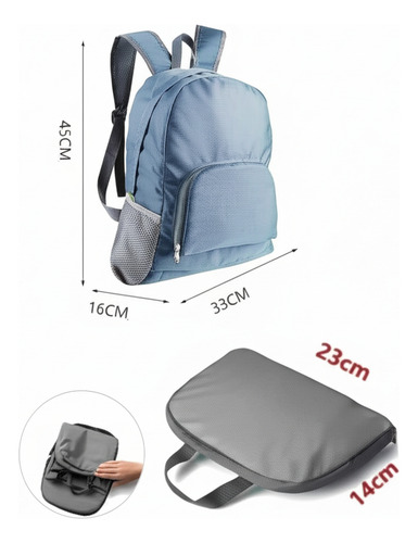 Mochila Plegable Ultraliviana Unisex De Viaje Urbana Mochila De Mujer Hombre Bolso Convertible Color Gris