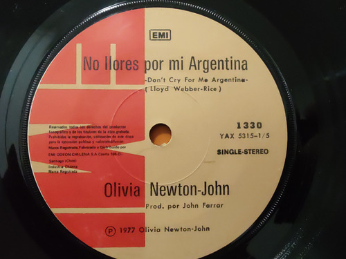 Vinilo Single De Oliva Newton John No Llores Por Mí Ar(v114