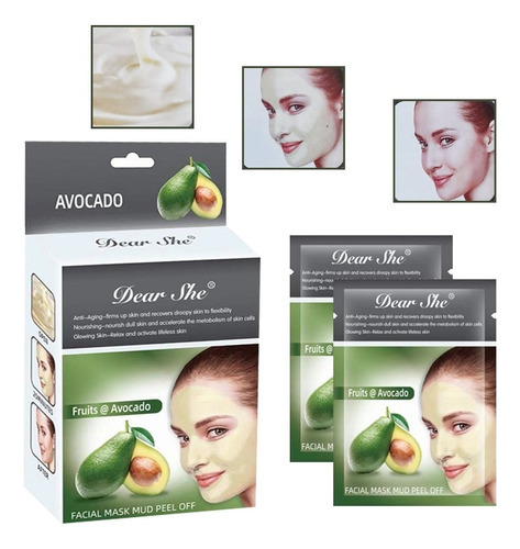 Pack 10 Mascarilla Dear She Aguacate Peel Off Antiedad Tipo de piel Mixta