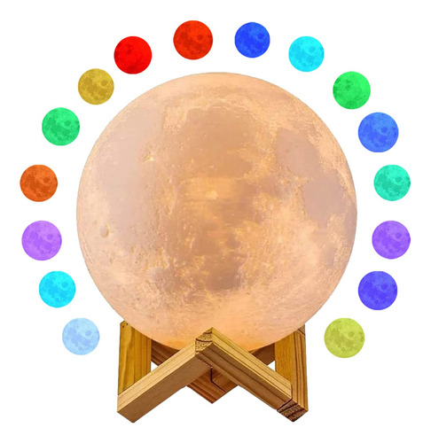 Lámpara Luna Led 16 Colores, Usb Recargable, Táctil Y Contro