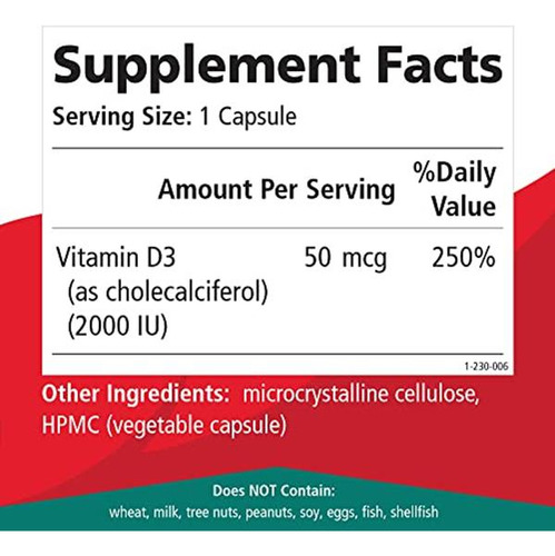 Pure Essence Labs Vitamina D 2000 Ui 30 Cápsulas Orgánicas