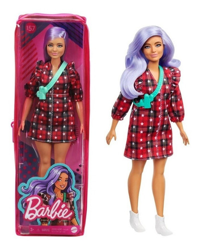 Imagem 7 de 7 de Barbie Fashionistas # 157 Cabelo Lilás E Vestido Xadrez Ms