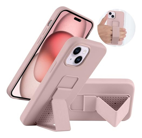 Funda Con Base Para iPhone 15 Rosa Silicon