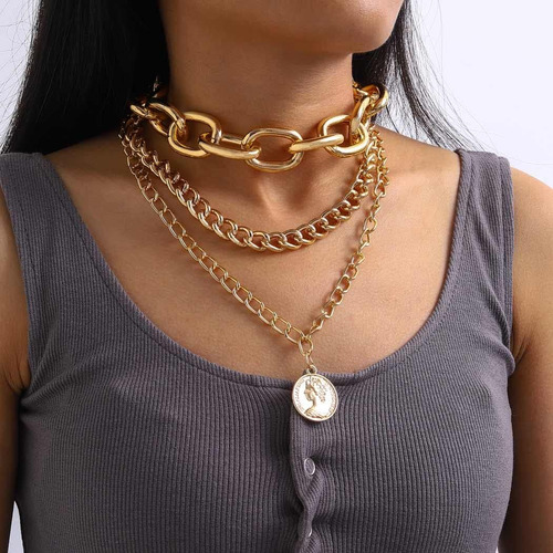 Cloace Gargantilla Gruesa, Collar Con Capas De Oro, Cadena D