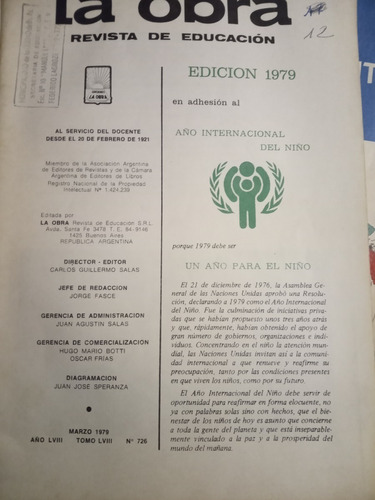 La Obra. Revista De Educaciòn. Marzo 1979