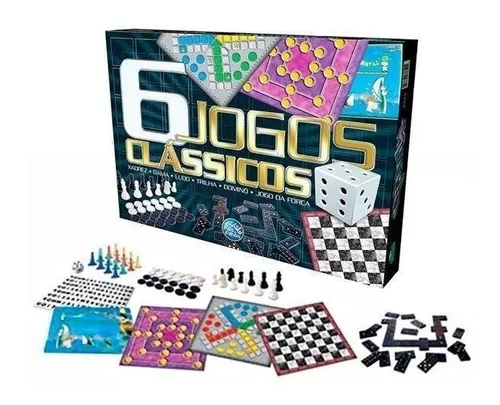 6 Jogos Clássicos- Xadrez, Dama, Dominó, Ludo, Trilha e Bingo