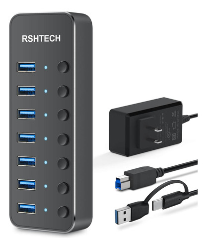 Hub Usb Alimentado, Rshtech Hub Usb C De 7 Puertos Versión M