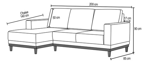 Sofá 3 Lugares 200cm Chaise Esquerdo Kayrós Sintético Branco