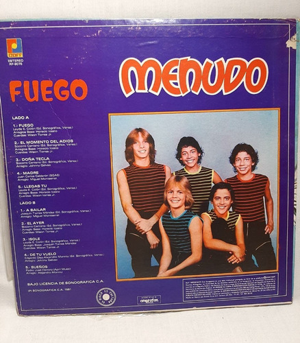 Menudo, Fuego. Disco De Vinil (Usado)