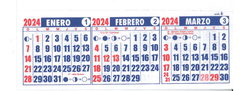 Almanaque Calendario Trimensual 18x8cm X 100 U. Troquelados