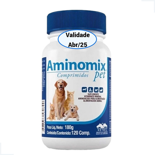 Aminomix Pet 120 Comp. Suplemento Vitamínico P/ Cães E Gatos