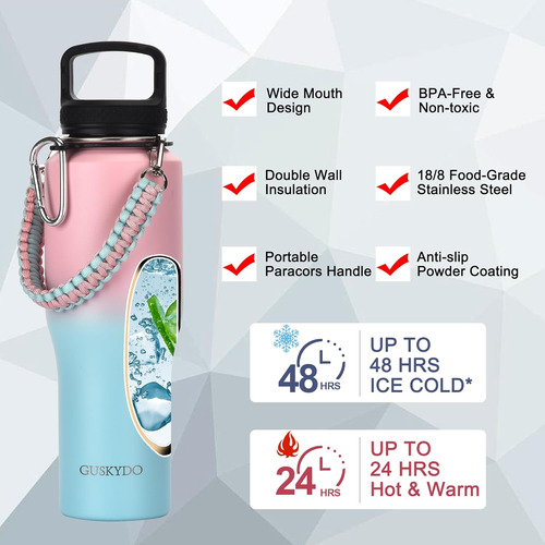 Botella Aislada 32 Oz Con Asas Y Correa - Vaso Acero Inoxida