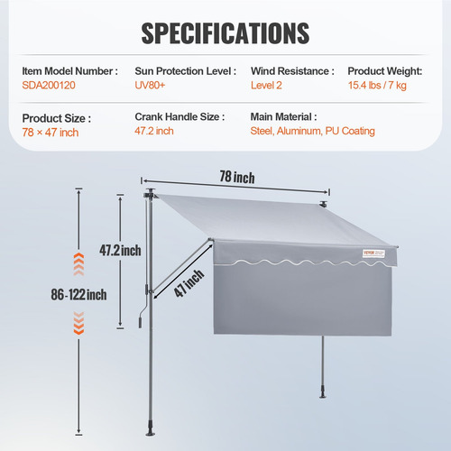 Toldo Retractil Manual Ajustable Exteriores 78''x47''