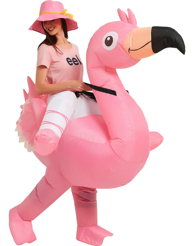 Inflatable Flamingo Costume Riding On Flamingo Air Blow Up