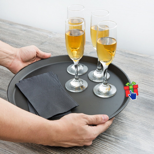 Imagen 2 de 8 de Set X 8 Bandeja Mozo Antideslizante 45 Cm Negro Reforzada