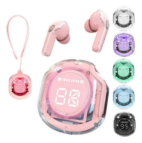 Audifonos Bluetooth Auriculare Inalambricos Transparente Led Color Rosa