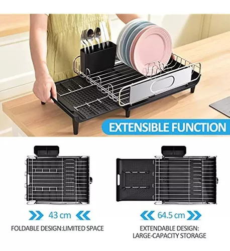 TOOLF Escurridor de platos expandible, escurridor de platos de gran  capacidad con escurridor, escurridor de platos para cocina, estante de  platos