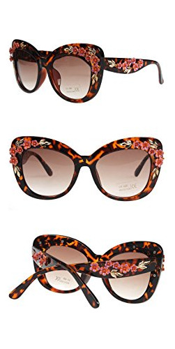 Chezi Femenino Floral Stud Partido Embellished Gafas G51gn