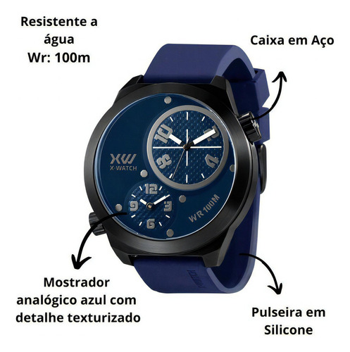 Relogio Masculino Preto/azul X-watch Xmnpt001 D2dx