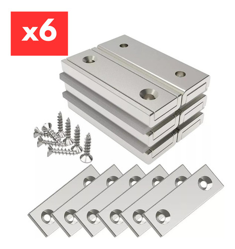 6 Imanes De Neodimio Rectagular Orificios 40x13x5 Mm Fuertes