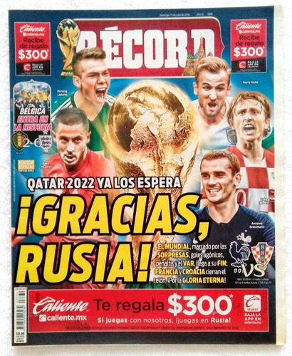 Periódicos Del Mundial De Fútbol Rusia 2018 ** Récord ** (Usado)