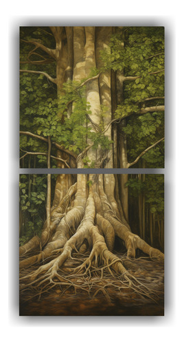 160x80cm Set 2 Lienzos Tela Tema Dormitorio Árbol Banyan