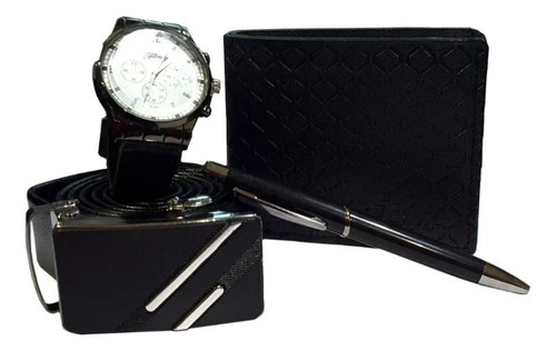 Set Regalo 4 Piezas Hombre Reloj Cartera Cinturón Bolígrafo