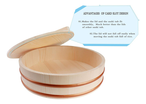 Tazón De Arroz Para Sushi De Madera Kichgather Con Tapa, Rec