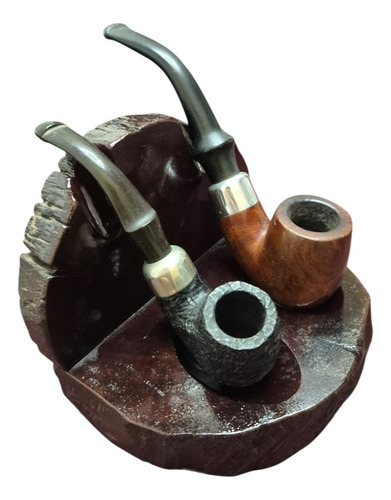 Set De 2 Pipas Y Portapipas De Breza Y Nogal Usadas Marrón